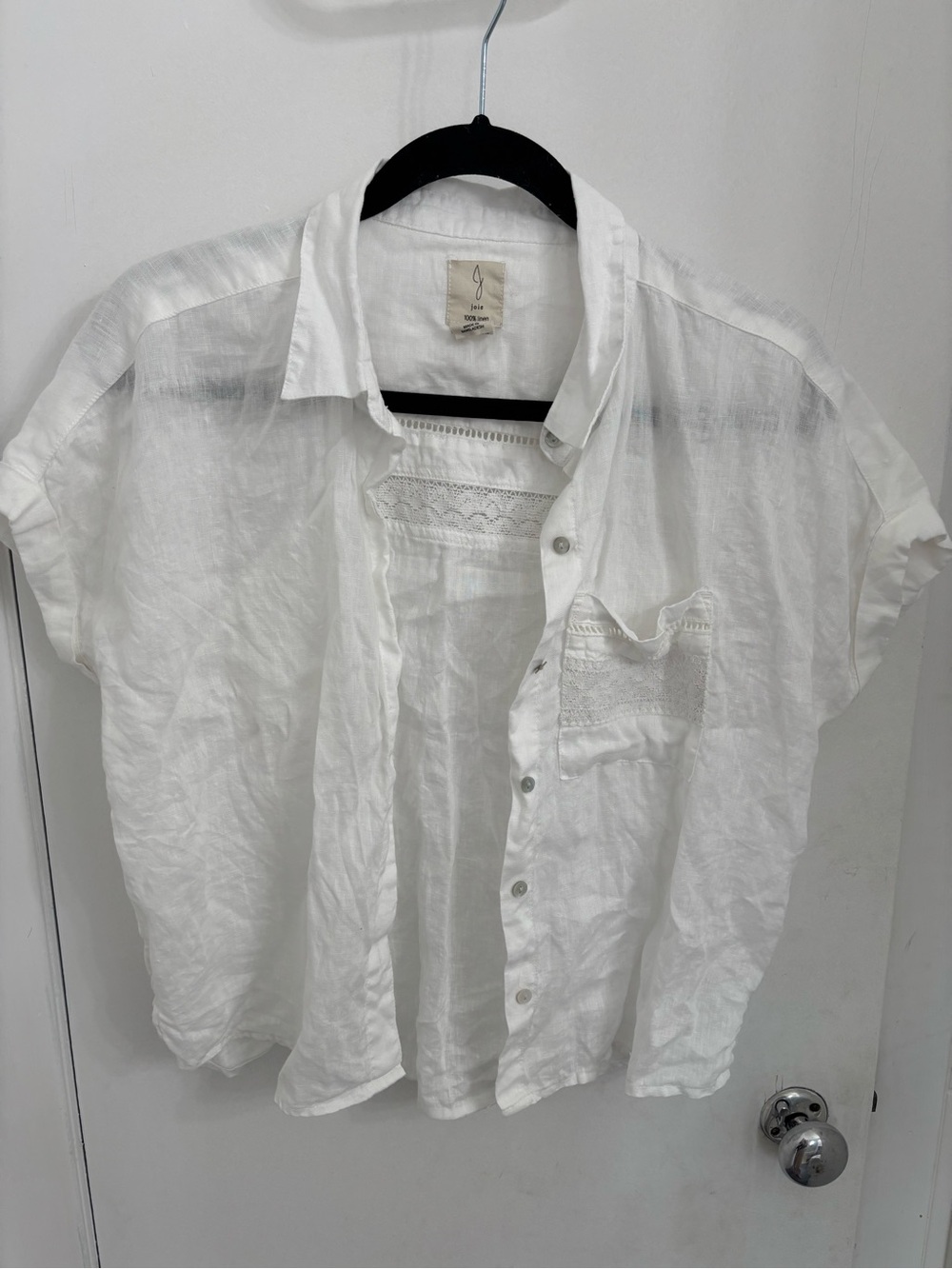 Joie White Short-Sleeve Linen Button-Up Blouse